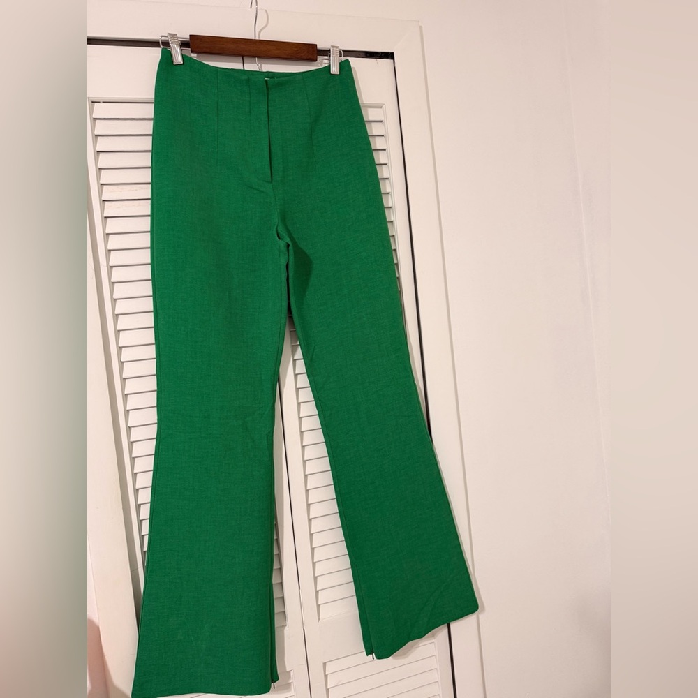 Bright Green High-Waist Flared Pants